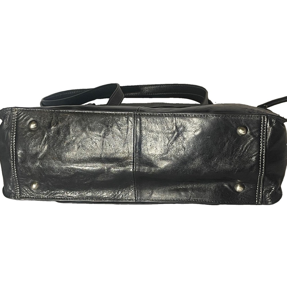 Firenze Bella Black Genuine Leather Satchel Shoulder Bag Buckles - Picture 10 of 11